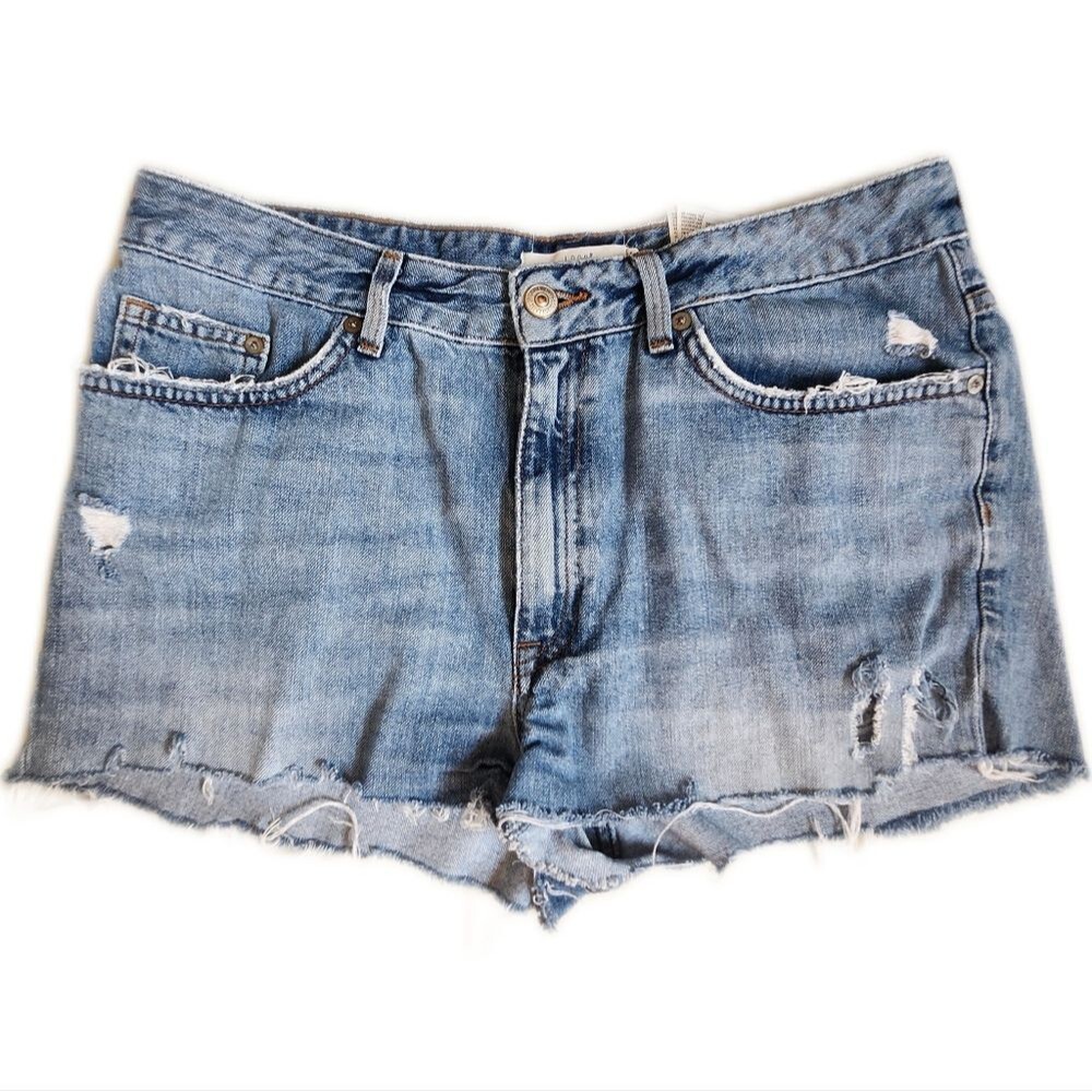 L.O.G.G. By H&M, Cut Off Denim Jean Shorts, Distressed, Light Blue, Sz 8